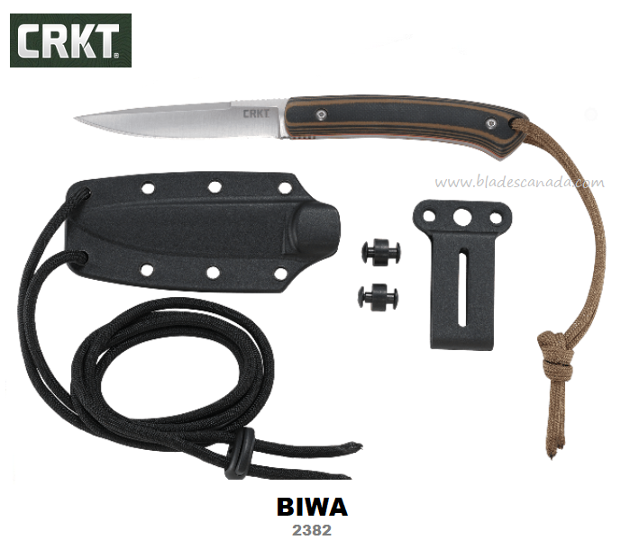 CRKT Biwa Fixed Blade Knife, G10 Black/Brown, Polypropylene Sheath, CRKT2382 - Click Image to Close